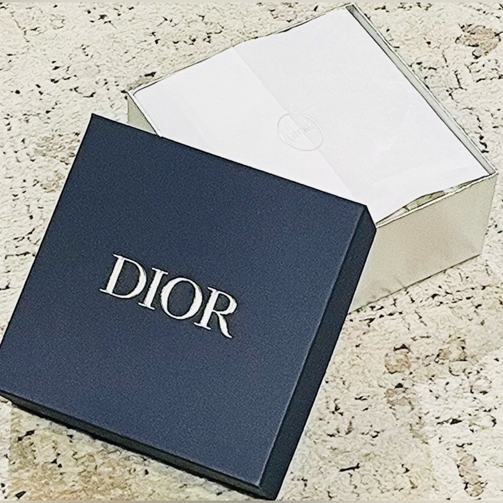 DIOR Empty Textured Gift Box Tissue Ribbon Medium 8.25”x8.5”x4” tall.